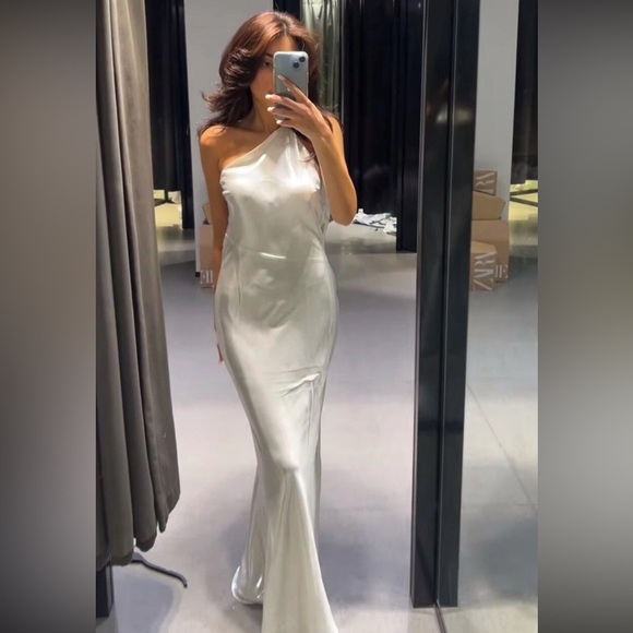 NWT ZARA LONG ASYMMETRIC FOIL DRESS - Picture 8 of 17